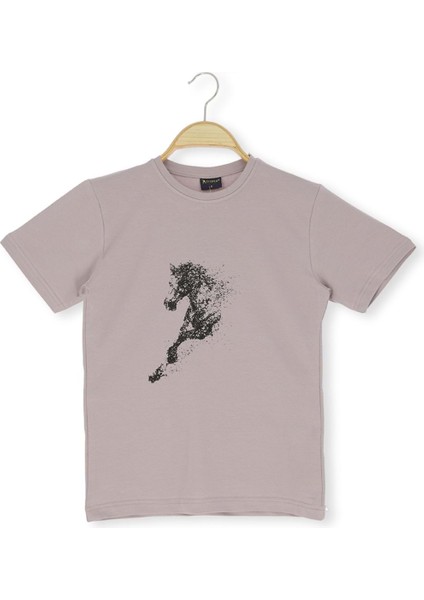 At Baskılı 36/1 Süprem Erkek Tshirt Vizon