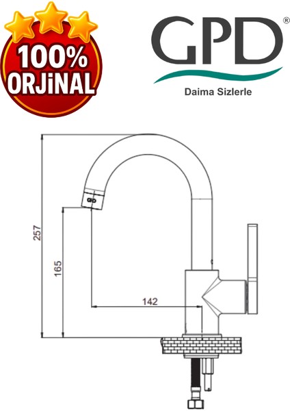 Gildo MTL165-S-R Tek Gövde Lavabo Bataryası fiyatları