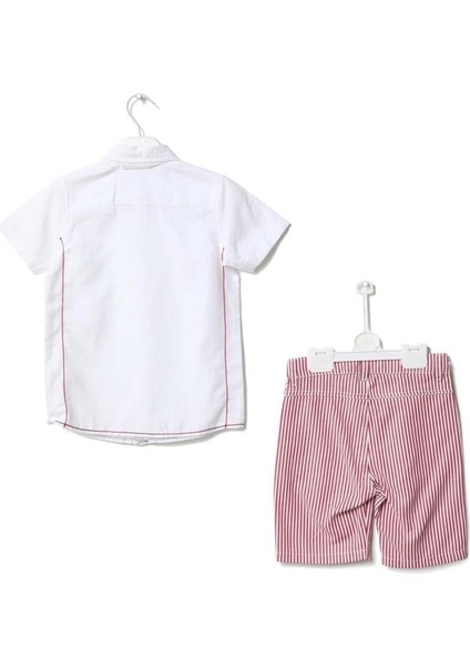Papyonlu Gömlek Çizgili Şort Takım Kırmızı fiyatları