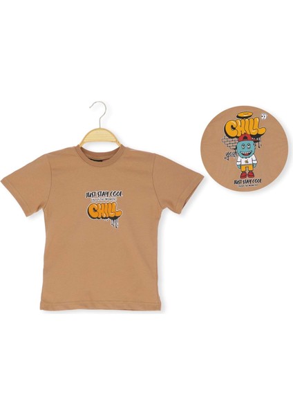Arka Just Stay Cool Baskılı Erkek Tshirt Camel