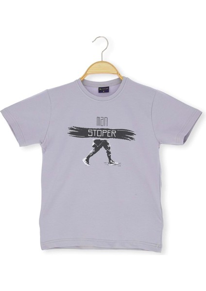 Man Stopper Baskılı 36/1 Süprem Erkek Tshirt Gri