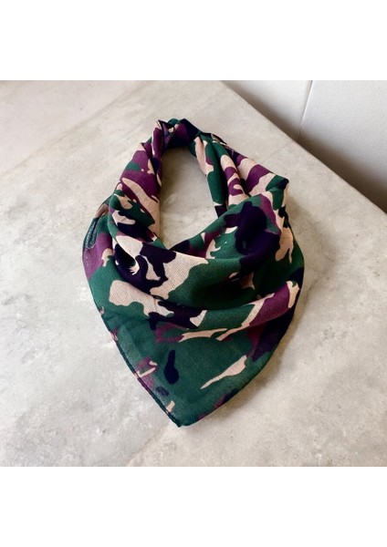 Siyah Üzerine Asker Desenli %100 Cotton Unisex Bandana Fular