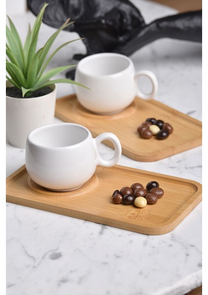 Bambu Sunum Tabaklı 2'li Kahve Fincan Takımı, Beyaz, Şık ve Kullanışlı Set modelleri