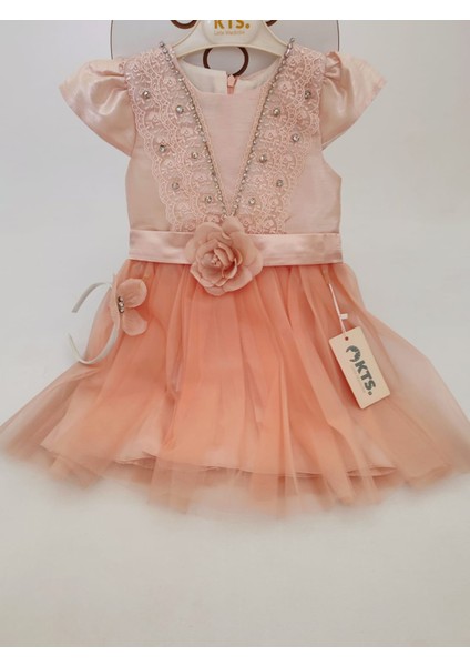 Taş ve Dantel Detaylı Tül Etekli, Taçlı 2'li Kız Çocuk Abiye Elbise