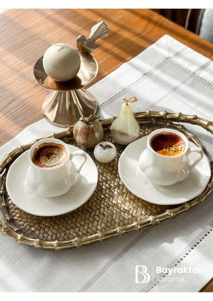 6'lı Porselen Kahve Fincan Takımı 155 ml Bej Renkli, Şık ve Kaliteli Tasarım