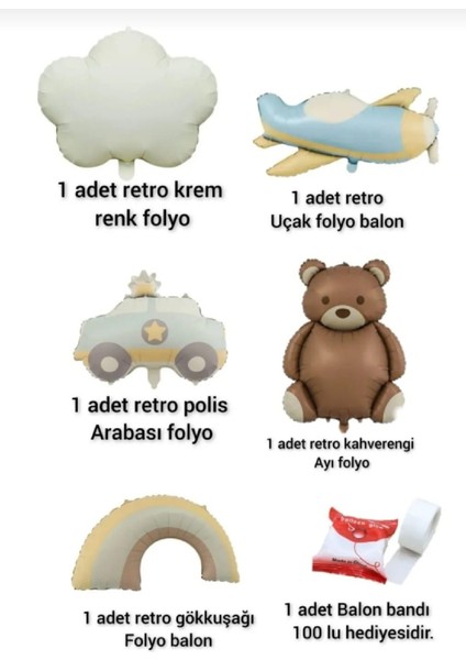 Retro Polis Arabası Uçak Krem Retro Bulut Gökkuşağıayıfolyo Balondoğum Günü Parti Seti Süsü fiyatları