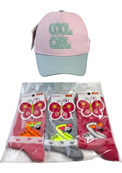 Spteks 4-8 Yaş Kız Çocuk Yazlık Şapka ve Pınar 5-6 Yaş 3 Renk Çorap 4 Lü Set modelleri