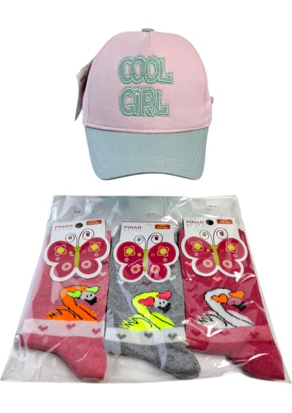 Spteks 4-8 Yaş Kız Çocuk Yazlık Şapka ve Pınar 5-6 Yaş 3 Renk Çorap 4 Lü Set indirimleri