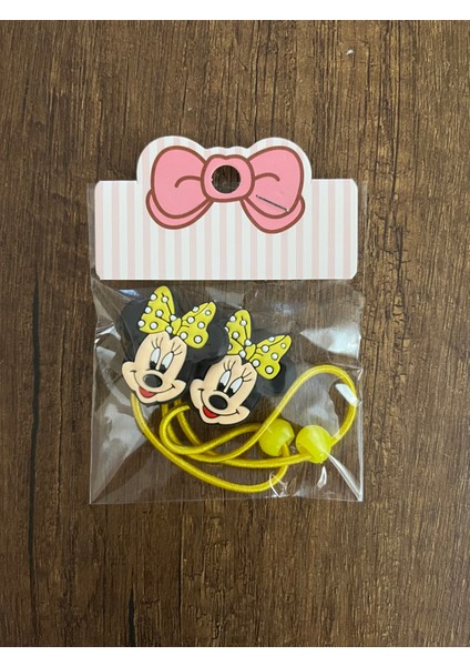 Kız Çocuk Minnie Mouse Mickey Mouse Boncuk Detay 1 Çift Lastik Toka Mini Miki Maus
