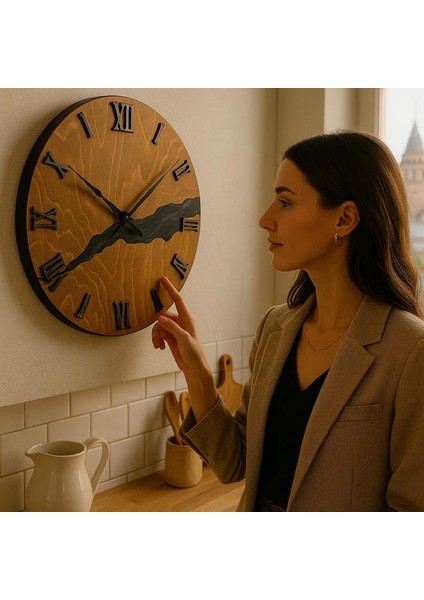 El Yapımı Rustik Ahşap Duvar Saati - Oturma Odası, Yatak Odası Veya Ofis Için Minimalist Doğal Ahşap Dekor fırsatları