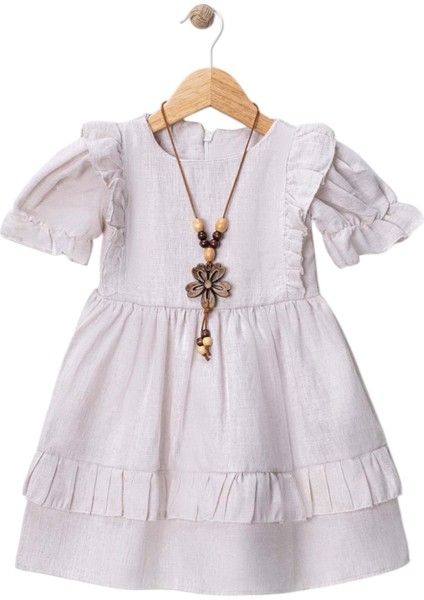 Keten Roba Fırfırlı Elbise Bej