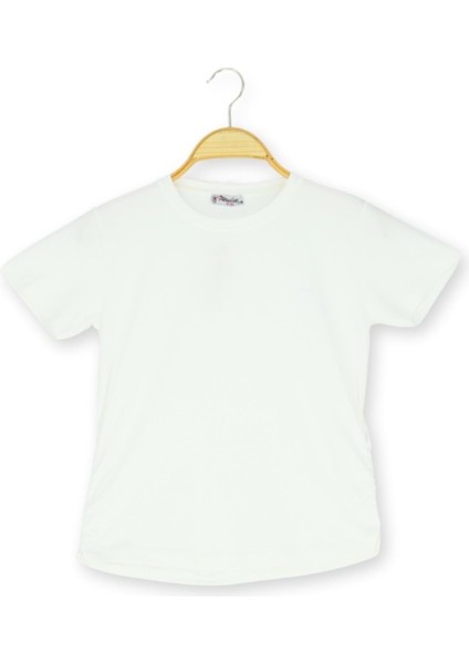 Yanları Büzgülü Kalp Baskılı 36/1 Kompak Kız Tshirt Ekru