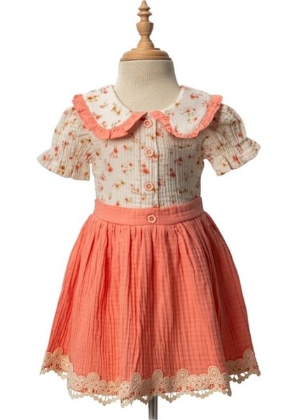 Bebe Yaka Fırfırlı Elbise Nar Çiçeği