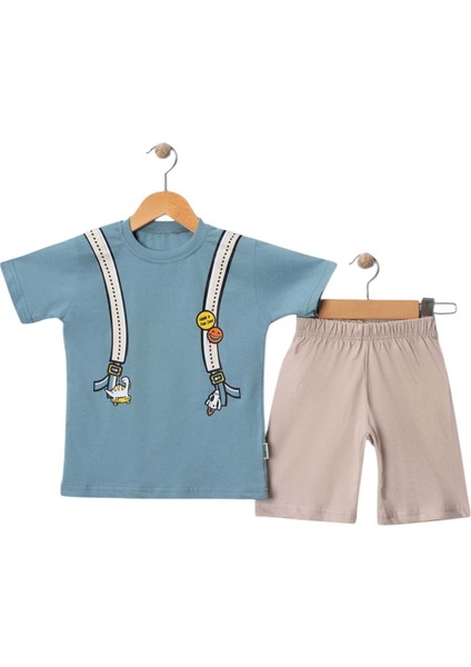 Baskılı Tshırt Şort Takım Mavi