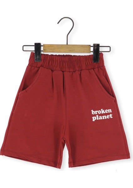 Cepli Broken Planet Baskılı Erkek Şort Bordo