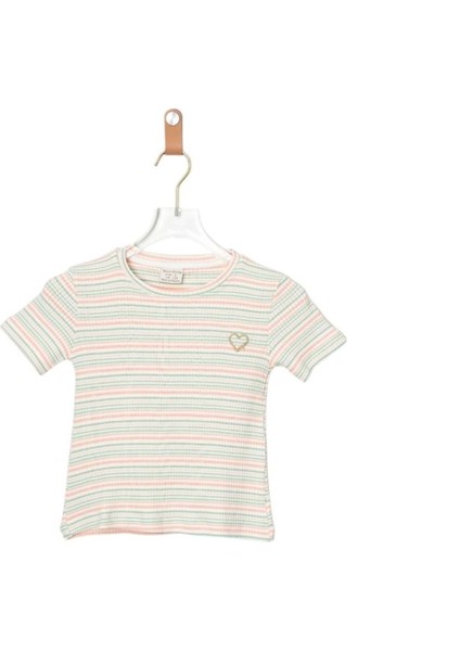 Çizgili Kız Çocuk Tshırt Somon