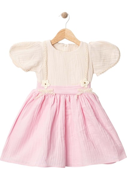 Fistolu Müslin Elbise Pembe