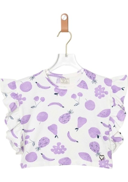 Meyve Baskılı Kız Crop Tshırt Mor