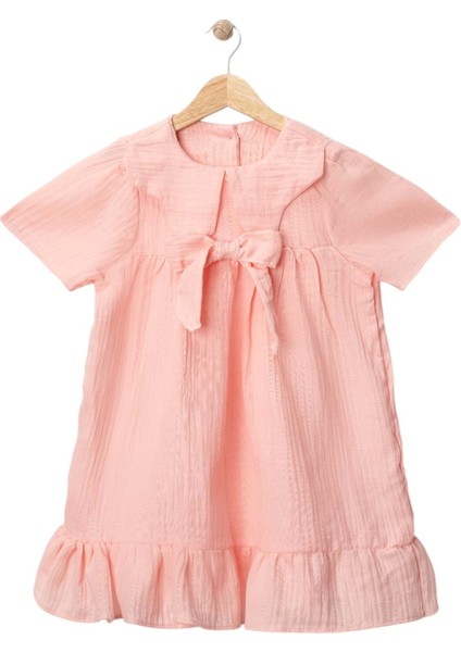 Müslin Pamuk Fiyonklu Elbise Somon