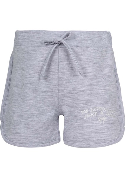 Girl Nakış Biyeli Şort Gri