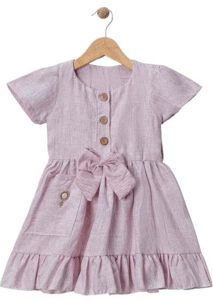 Tek Cepli Keten Elbise Pembe