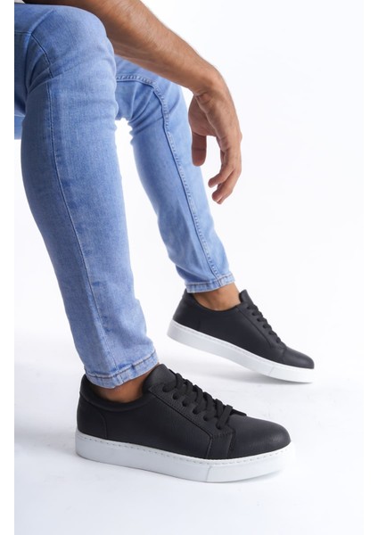 J165 Elite Bağcıklı Cilt Erkek Günlük Sneaker Ayakkabı Cbt - Siyah