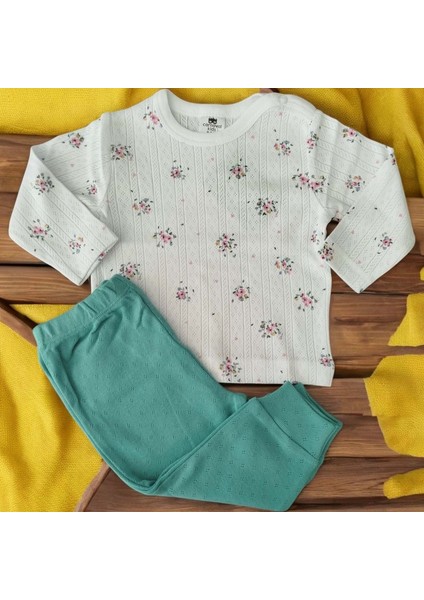Çiçekli Bebe Penye Ikili Takım Mint Yeşili