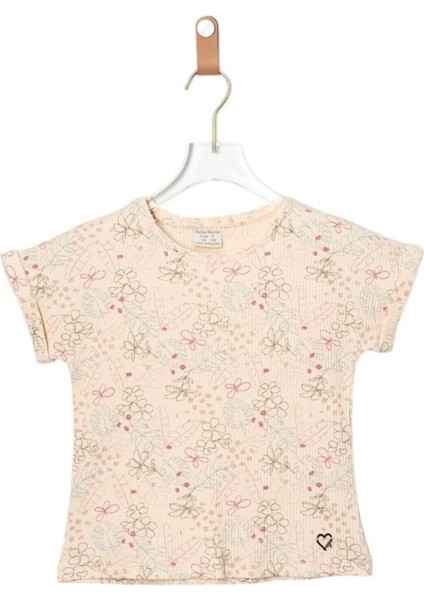 Çiçek Baskılı Tshırt Ekru