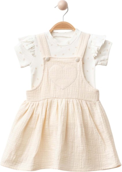 Kalp Nakışlı Tshirt Muslin Elbise Bej fiyatları