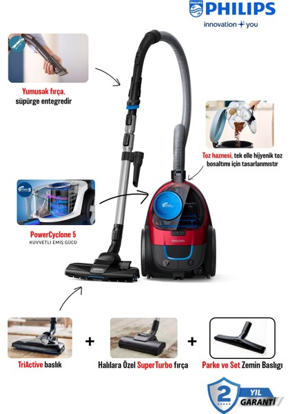 Powerpro Citytoz Torbasız Süpürge Powercyclone5 Alergy Hepa 13 Filitreli Fc9331/07 + Mini Hav-Yün Temizleyici