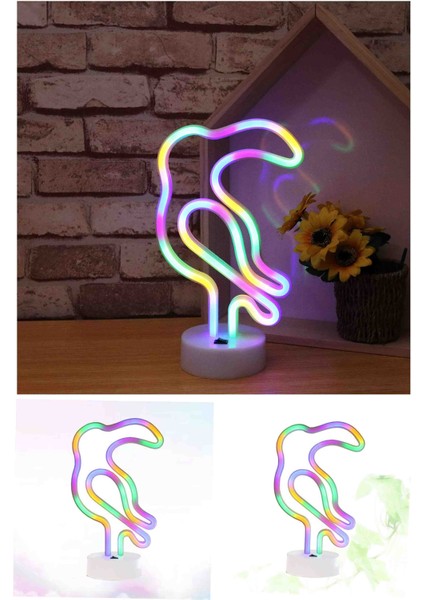 Java Papağan Tasarımlı Neon Renkli Işıklı Lamba Usb'li Pilli Set Düğün Nişan Parti Için Özel Konsept Dekor