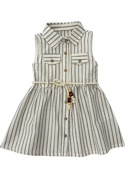 Çizgili Elbise Ekru