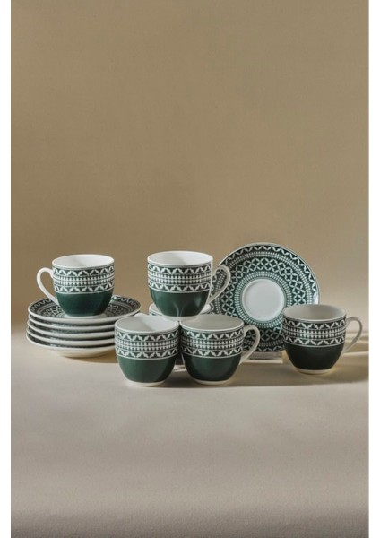 Yeşil 6 Kişilik 90 ml Kahve Fincanı Takımı, Şık ve Kullanışlı Set