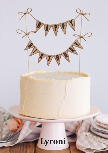 Happy Birthday Yazılı Kraft Pasta Bayrağı Tüm Yaşlar
