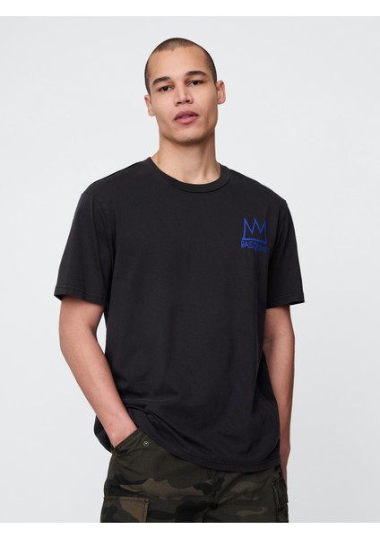Erkek Siyah Basquiat Grafikli T-Shirt