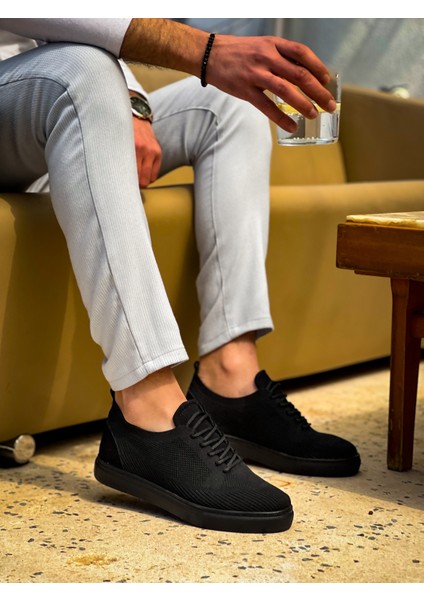 J101 Bağcıklı Ortopedik Taban Triko Erkek Spor Sneaker Ayakkabı St Siyah fiyatları