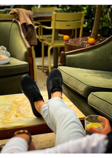 J101 Bağcıklı Ortopedik Taban Triko Erkek Spor Sneaker Ayakkabı St Siyah modelleri