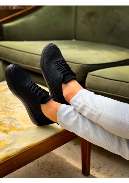 J101 Bağcıklı Ortopedik Taban Triko Erkek Spor Sneaker Ayakkabı St Siyah fırsatları