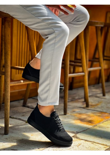 J101 Bağcıklı Ortopedik Taban Triko Erkek Spor Sneaker Ayakkabı St Siyah indirimleri