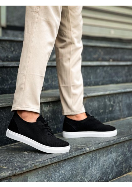 J101 Bağcıklı Ortopedik Taban Triko Erkek Spor Sneaker Ayakkabı Bt Siyah modelleri