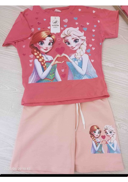 Elsa Baskıli Kız Çocuk Alt Üst Şortlu Takım