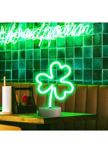 Şans Getiren Yonca Temalı Neon Renkli Işıklı Lamba Usb'li Pilli Set Düğün Nişan Parti Dekoru Hediyelik Masaüstü Aksesuar Özel Üretim Set Aydınlatma Konsept Dekoratif Eşya fiyatları