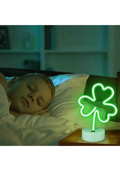 Şans Getiren Yonca Temalı Neon Renkli Işıklı Lamba Usb'li Pilli Set Düğün Nişan Parti Dekoru Hediyelik Masaüstü Aksesuar Özel Üretim Set Aydınlatma Konsept Dekoratif Eşya indirimleri