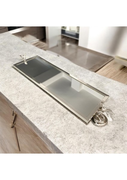 Metal At Detaylı Tepsi Gümüş 60 cm fiyatları