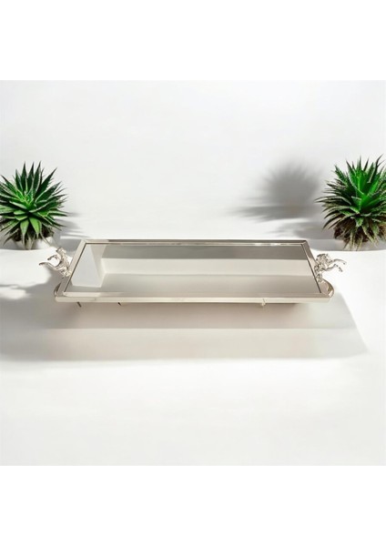 Metal At Detaylı Tepsi Gümüş 60 cm fırsatları