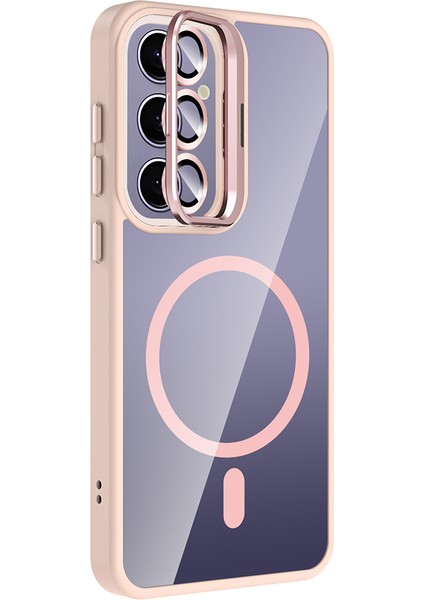 Galaxy S25 Plus Kılıf Standlı ve Kamera Lens Hediyeli M-Safe Şarj Özellikli Tstk Etro Kapak - Desert