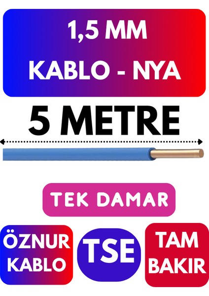 Öznur 1,5 mm Nya Kablo Metre Seçenekli (Mavi)