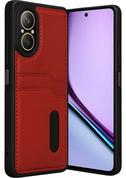 Realme 12 Lite Kılıf Sara Kartvizitli Deri Kılıf - Kırmızı Dpmah