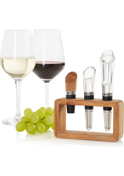Wein-Genießer-Set, Akazien Ahşap Standlı Şarap Aksesuarları fiyatları
