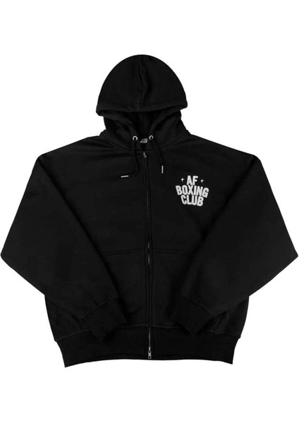 Ağırsiklet Boxing Club Zip Hoodie - Ykk Fermuarlı, Bol Kesim ve Cesur Baskı ile 410 Gsm Pamuk